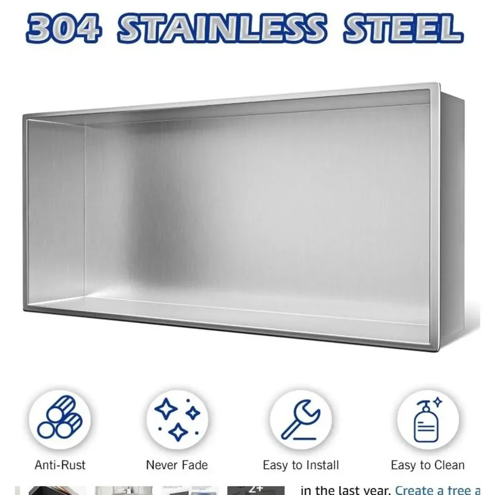 Bernkot Stainless Steel Shower Niche 24x12 Wall Insert Brushed Steel
